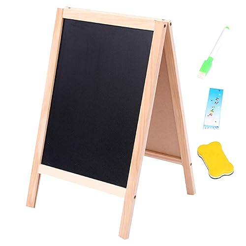 Chevalet pour enfants Tableau à craie double face pliable 16x10 pouces Chevalet en bois avec boîte à craie marqueur gomme pour les enfants âgés de plus de 3 ans Peinture Dessin pour