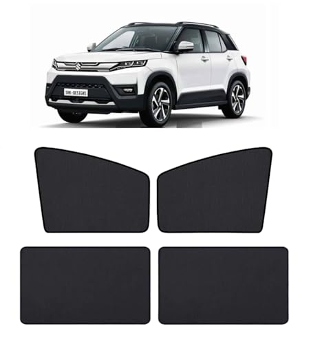 Image of Auto Hub Nylon Car Window Sunshade /Curtains Compatible with Maruti Brezza (Model-2022-Till Date) - Pack of 4, Brezza Sun Shade, Black