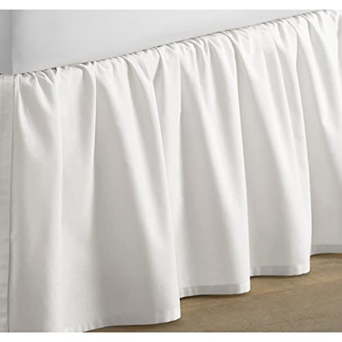 Rainbowlinens Luxury Soft Fluffy White Ruffled Bed Skirt Full XL Size 22 Inch Drop Three Sided Coverage with 750 Thread Count Egyptian Cotton Long Lasting Lightweight Gatherd Bed Skirt