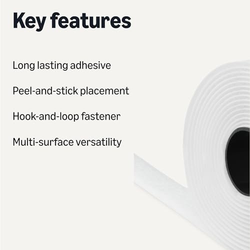 Image of Amazon Basics Hook-and-Loop Fastener Interlocking Tape with Long Lasting Adhesive, Peel-and-Stick, Multi-Surface Versatility, 10ft x 0.75 inches
