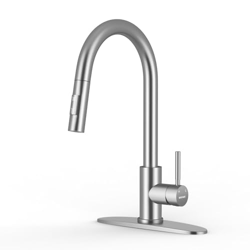 WEWE Kitchen Faucet with Pull Down Sprayer, Brushed Nickel SUS304 Stainless Steel Kitchen Sink...