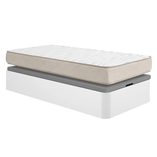 DEKIT - Pack Ahorro Juvenil Canapé Round con 1 Colchón viscoelástico Nova 90x190cm, Altura 20cm