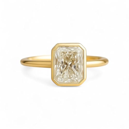 2.5CT Emerald Cut Moissanite Bezel Set Engagement Ring Radiant Cut Minimalist Anniversary Ring D Color VVS1 Clerity Solitaire Party Wear Jewelry Gift for Love