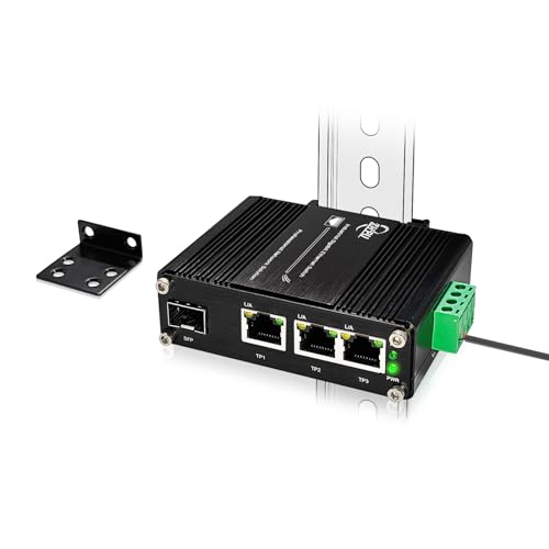 Image of 3 Ports Mini Industrial Gigabit Ethernet Switch 10 /100 /1000Mbps RJ45, 100 /1000Base-X SFP Port Din Rail Network Switch Unmanaged Optic Fiber Switch 12-48V DC (No Power Supply or Cord)