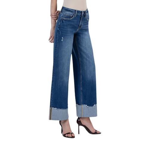 Women's High-Rise Single Cuff Hem Baggy Wide Leg Jeans2