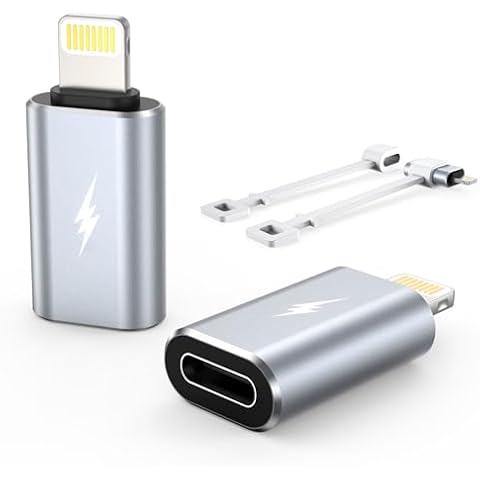 TechMatte Female USB C to Male Lightning Adapter [2 Pack] 12W Charging ONLY, Compatible for iPhone 14, 13, 12, 11 Xs 8 SE iPad iPod AirPods, Not for Audio Headphones/OTG Android Anti-Lost Holder, Grey Cover