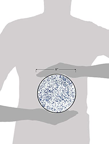 Red Co. Set Of 4 Enamelware Metal Classic 8" Round Salad Plate, Navy Blue Marble/Black Rim - Splatter Design #TOP5