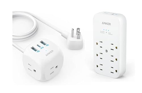 Anker 20W USB C Power Strip, 321 Power Strip with 3 Outlets and USB C & Anker Outlet Extender and USB Wall Charger, 6 Outlets and 2 USB Ports