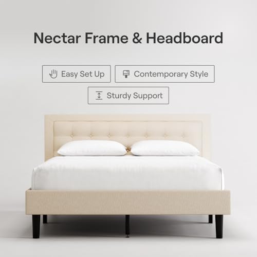 image for Nectar Bed Frame & Headboard - Linen - Twin - 8 Inch Legs and Sturdy W
