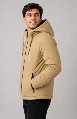 Image of SANE Men's Hooded Puffer Jacket, Quilted Winter Coat, Warm and Lightweight, Detatchable Cap