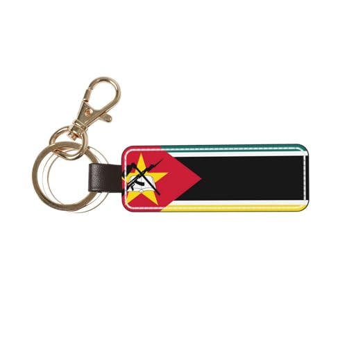 Ninainaid Porte-clés de voiture en cuir véritable avec drapeau du Mozambique, porte-clés universel pour homme et femme.