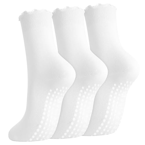 Utensilsto 3 paia di calzini da pilates, da donna, antiscivolo, per yoga, da donna, 37 – 42, riformer, pilates, con volant, per pilates, barre, balletto, trampolino, piedi nudi