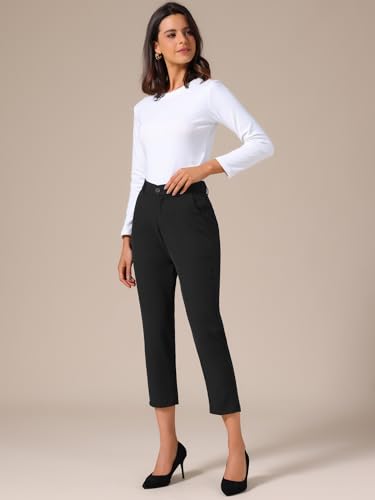 Allegra K Women's Business Work Cropped Pants Elastic Waist Back Capri Pants with Pockets3