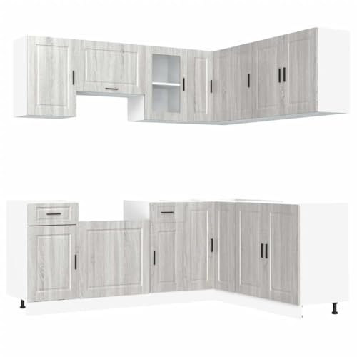 vidaXL 11-Piece Kitchen Cabinet Set - Grey Sonoma Engineered Wood Storage Cabinets & Adjustable Feet