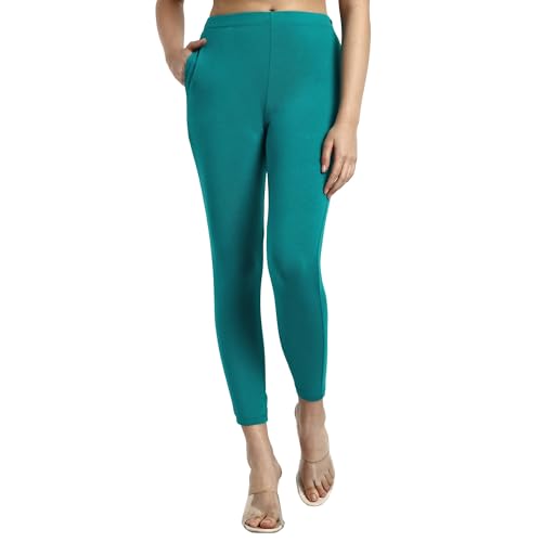 Image of ONE SKY Women Ankle Length Leggings | Premium Cotton Modal Spandex Blend | High Waist Stretchable & Bio-Washed Fabric | Colour-Lock | Ethnic Leggings for Women