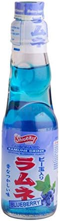Japanese Marble Soda Blueberry Flavor, 6 Glass Bottles, Natural Carbonated Beverage