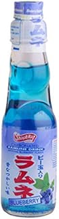 Ramune Japanese Marble Soda Blueberry Flavor, 6 Glass Bottles, Natural Carbonated Beverage