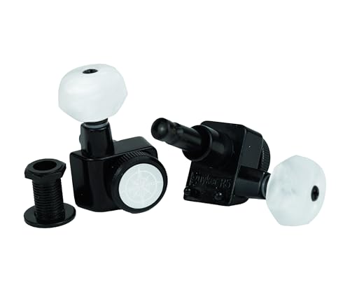 Image of Guyker 6 In-line Guitar Locking Tuners - 1:18 Lock String Tuning Key Pegs Machine Heads for Folk Classical Acoustic Electric Guitar - Pearl Buttons, Black