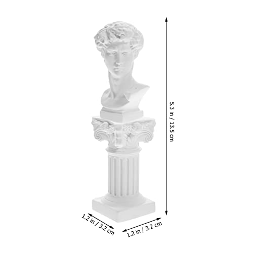 HOMSFOU Greek Statue of David Bust Resin Mythology Sculpture White Roman Pillars Greek Columns David Head Artist Figurine for Roman Bookshelf Tabletop Office Decor