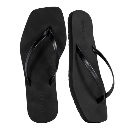 Image of Womens Slim Leather Comfortable Flip Flops Summer Square Toe Sandals