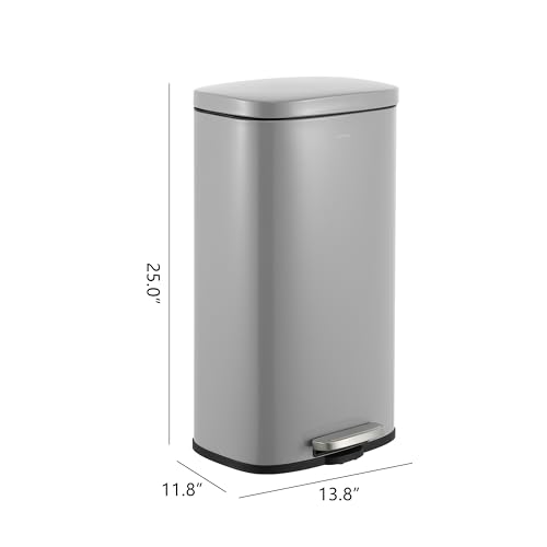 Image of happimess Curtis 8 Gal Step Trash Can Soft Close 25 inch, Gloss Gray