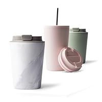 MAMEIDO Tazza da caffè termica 350 ml, Mug termico, Tazze termiche acciaio inox senza BPA, anti-perdita (White Marble)