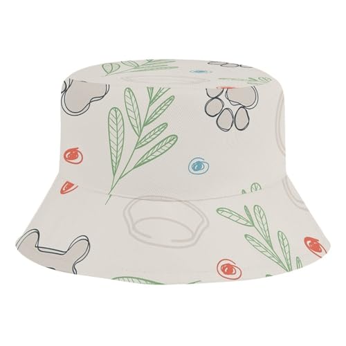 Bones Dog Paw PrintChildren's Bucket Hat for Boys and Girls, Breathable Summer Beach Hat54cm