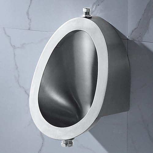 Urinario sin agua de acero inoxidable premium para hombres, diseño ecológico sin descargas, acabado cepillado 304, accesorio de baño de pared de pared resistente a salpicaduras para el hogar, hotel, o