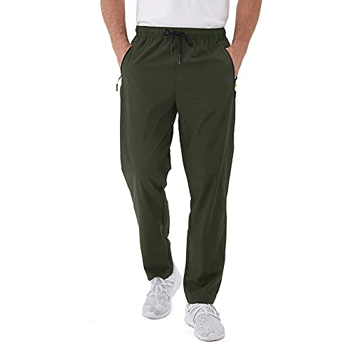 Rapoo Pantalon de sport pour homme avec taille élastique et poches zippées, vert, Taille 3XL Cover