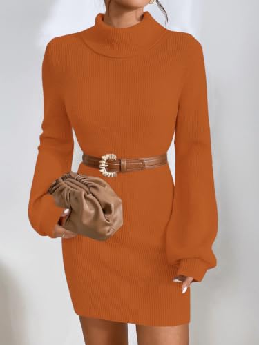 Image of Turtleneck Sweater Dress for Women Knit Mini Bodycon XS-XXL