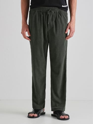 Image of Banana Club Deep Black Corduroy Pant - Regular Fit, Solid, Corduroy Casual Trousers with Textured Fabric, Comfortable Fit