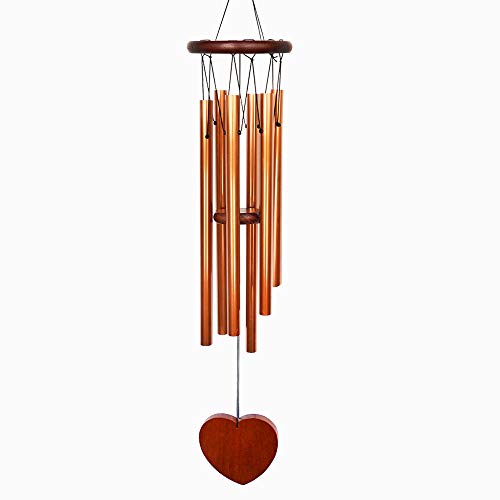BlessedLand Wind Chime-6 Hollow Aluminum Tubes -Wood Heart Catcher,with S Hook for Indoor and Outdoor