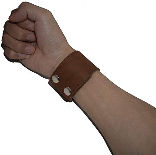 Making up Mens Brown Genuine Leather Cuff Bracelet Adjustable Simple Blank Wide Wristband,Length:21.9cm3
