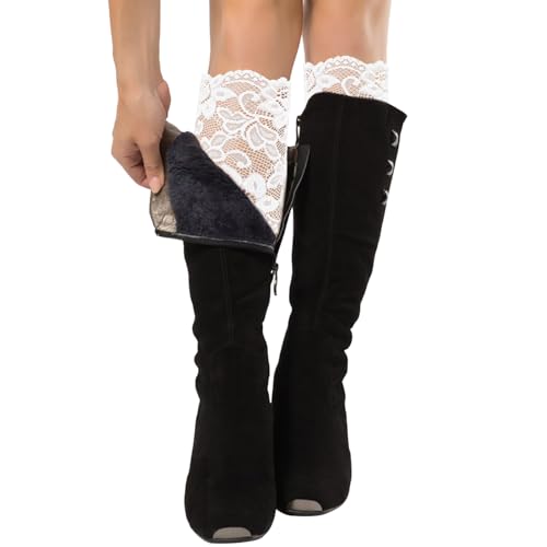 NICENEEDED Boot Cuffs for Women, Fashion Stretch Lace Leg Warmers Socks Topper Cuff, Stretch Lace Boot Cuffs