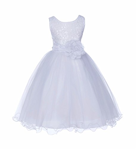 Glitter Sequin Tulle Junior Flower Girl Dress Formal Princess Dresses B-011NF 2 White