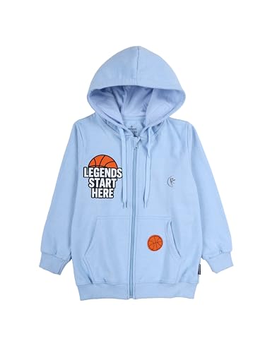 Image of KiddoPanti Boys Solid Cotton Full Sleeve Zip-Up Front Open Hooded Sweatshirt