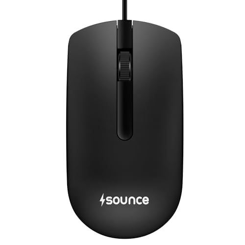 Image of Sounce Carbon M1 Wired USB Mouse with 1200 DPI Optical Tracking, 3 Buttons, Scroll Wheel, 1.5m Cable, Plug & Play, Compact Design for Laptop & PC - Black