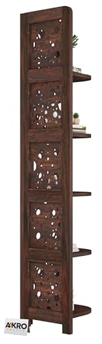 Image of Sheesham Wood Cricle Corner Shelf for Living Room Bedroom Home | CNC 5 Tier Corner Bookshelf | Wooden Ladder Bookcase Display Unit (Walnut Finish)