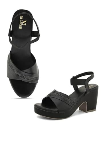 Image of XE Looks Fashion Sandals | Faux Leather Comfortable,Trendy and Stylish Block Heel With Ankle Straps | For Wedding Occasion| For Women & Girls