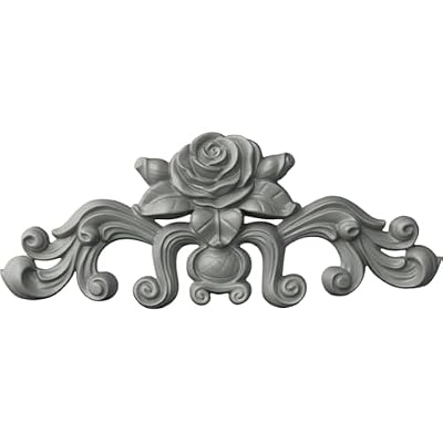 Ekena Millwork ONL13X05X01NA 13 3/4-Inch W X 5 1/2-Inch H X 1-Inch P Nadia Decorative Rose Center with Scrolls Onlay