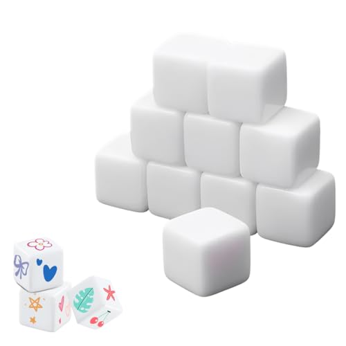 BEPSYOM 10 Dados de Acrílico de 6 Caras, Dados Grandes para Pintar, Cubilete para Juegos de Mesa, Aprendizaje, Manualidades, Diversión en Fiestas, Dice Set (16mm) (Blanco)