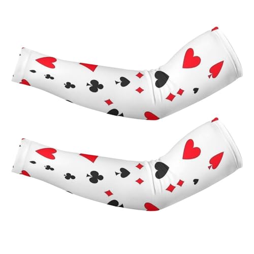 Poker Hearts Patterns Ice Silk Arm Sleeves Cooling Sun Protection Arm Sleeve for Men Women M
