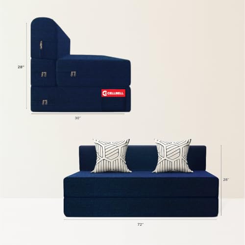 Image of CELLBELL Comfy Sofa Cum Bed 6x6 Feet | Foldable Dual Use Couch Bed with Soft Cushions, Washable Fabric Cover & Sturdy Frame | Space Saving Modern Design for Living Room, Bedroom Guest Use (Navy Blue)