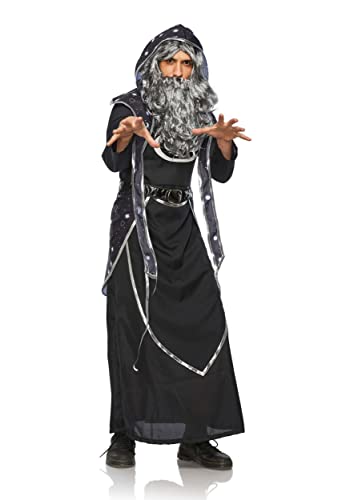 Costume de sorcier noir et argenté masculin aux finitions soignées S/M