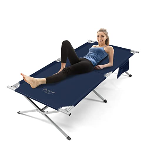 GYMAX Letto Brandina da Campeggio Pieghevole, Letto Militare Extra Large con Tasca Portaoggetti e Borsa per Il Trasporto, con Struttura Robusta, Facile Installazione, 214,5 x 106 x 49 cm