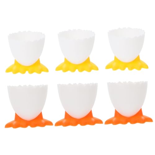 SOLUSTRE 6 piezas Soportes para Huevos Cocidos con Diseño de Dibujos Animados Porta Huevos Doméstico Antideslizante Colores Naranja y Amarillo para Desayuno y Mesa Infantil