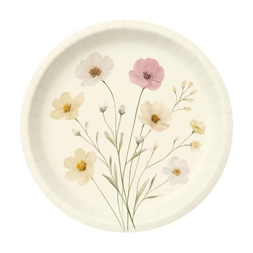 Image of Potluck Exotic Floral Disposable Paper Plates, 9 Inch Food Grade Tableware for Parties, Events, Snacks & Meal Serving Pack