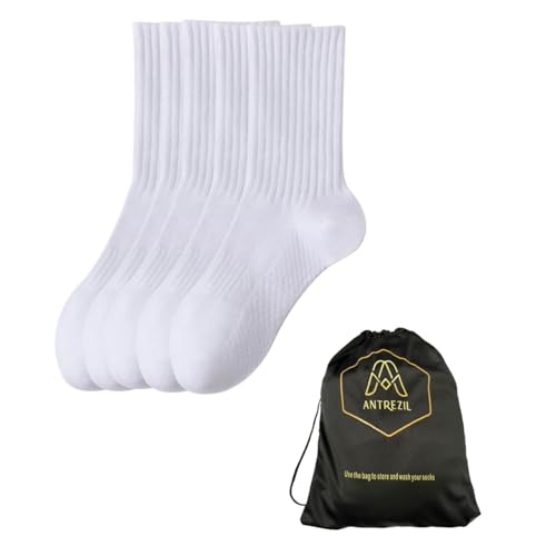 Crew Compression Socks - Pack of 5 with Bag | Cushioned Arch Support, Breathable & Sweat-Absorbent | Athletic Running & Hiking Socks, Gym,Gifts