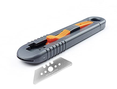 LÈGE 2 : Cutter couteau pro de sécurité Mure & Peyrot, multi-usage, à GRANDE lame rétractable (65 mm) + blocage possible au repos. Pour droitier et gaucher. Lame acier à bouts ronds, réversible.