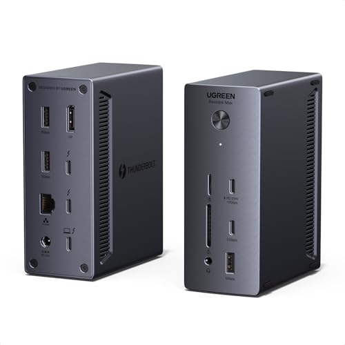 UGREEN Thunderbolt 4 Docking Station 13-in-1 Revodok Max TB4 Dock 3x 40Gbps TBT4 Single 8K Dual 4K@60Hz Up to 96W Laptop Charging 20W USB-C 1GbE SD/TF for TBT4/3 MacBooks and Windows Laptops